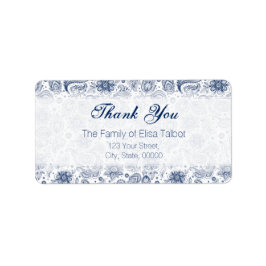Blue Vintag Floral Pattern Familie Danke Label Adressaufkleber