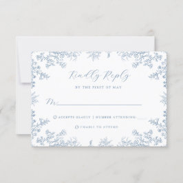Blue Vintag Floral Wedding RSVP Card Karte