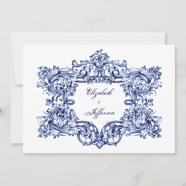 Blue Vintag Frame Wedding Einladungen (Vorderseite)