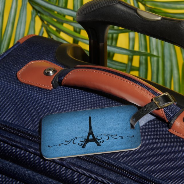 Blue Vintag French Blüh Gepäckanhänger (Vorderseite Insitu 3)