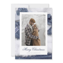 Blue Vintag Gift Snow Foto Weihnachtskarten