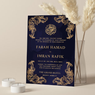 Blue Vintag Gold Corner Islamische Hochzeit Einladung