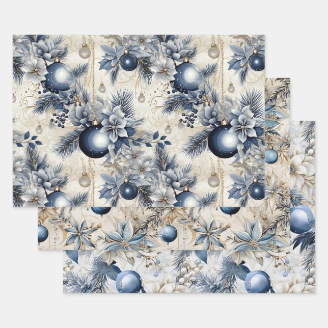 Blue Vintag Inspiriert Christmas Florals Geschenkpapier Set (Set)