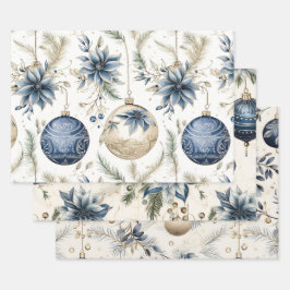 Blue Vintag Inspiriert Christmas Florals Geschenkpapier Set