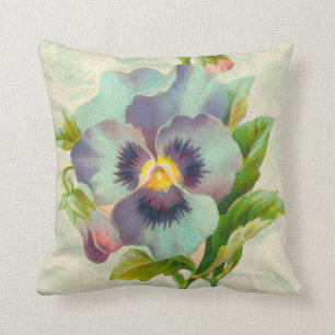 Blue Vintag Pansy Watercolor Kissen