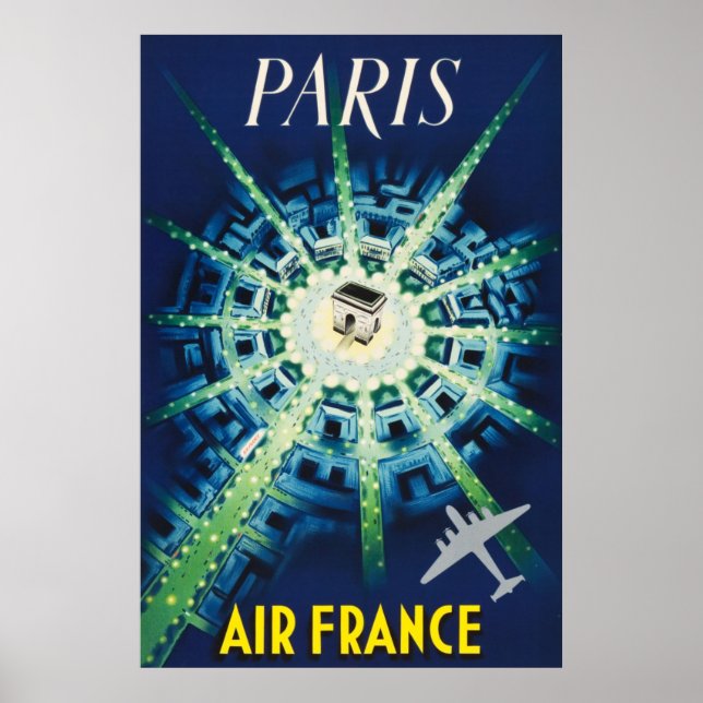 Blue Vintag Paris French Air Travel Europe Poster (Vorne)