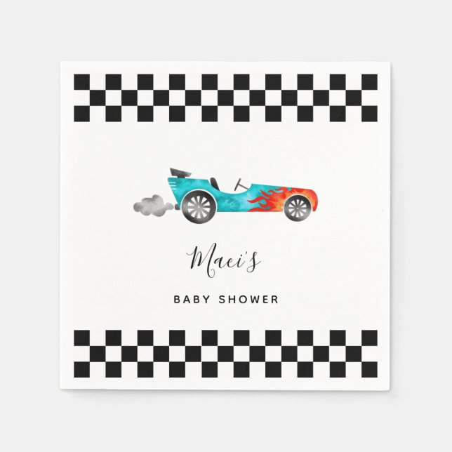 Blue Vintag Race Car Baby Dusche Napkins Serviette (Vorderseite)