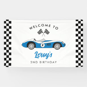 Blue Vintag Race Car Boy 2. Geburtstag Willkommen Banner