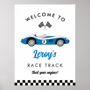 Blue Vintag Race Car Boy 2. Geburtstag Willkommen Poster