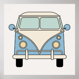 Blue Vintag Retro Camper Van Bus Poster
