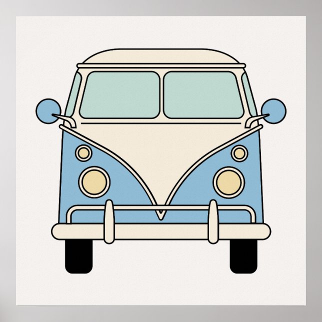Blue Vintag Retro Camper Van Bus Poster (Vorne)
