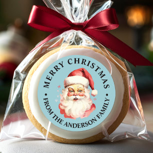 Blue Vintag Retro Santa Claus Frohe Weihnachten Runder Aufkleber