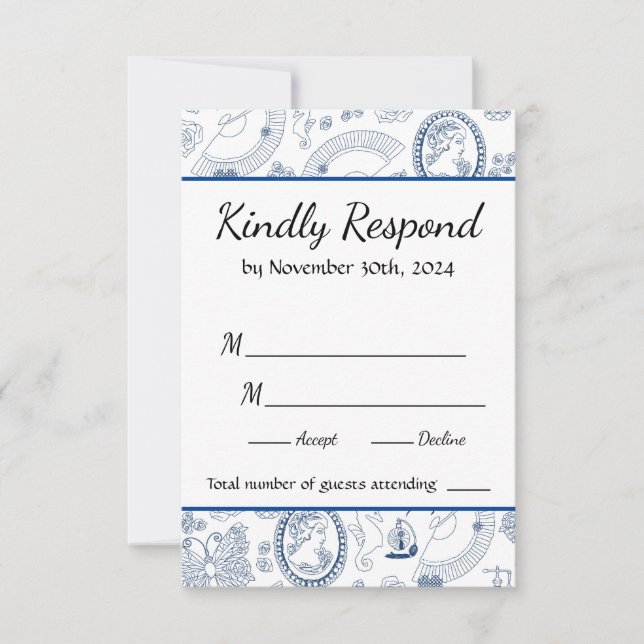 Blue Vintag Romance RSVP Card Karte (Vorderseite)