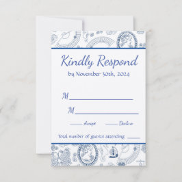 Blue Vintag Romance RSVP Card Karte