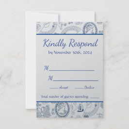 Blue Vintag Romance RSVP Card Karte