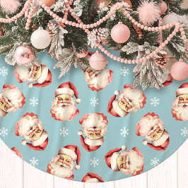 Blue Vintag Santa Claus Face Watercolor Polyester Weihnachtsbaumdecke