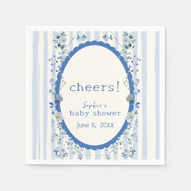 Blue Vintag Strip Garden Blumenspulendusche Serviette (Vorderseite)