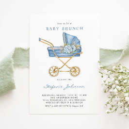 Blue Vintag Stroller Es ist ein Baby Brunch Einladung
