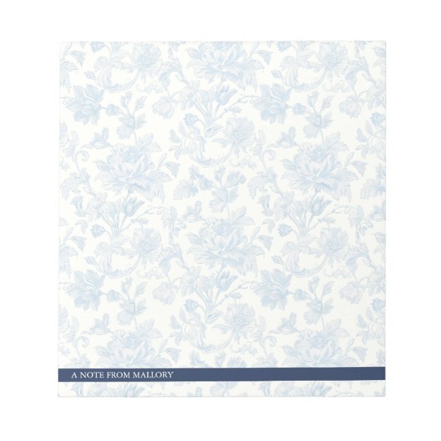 Blue Vintag Toile De Jouy Floral Notizblock (Vorderseite)