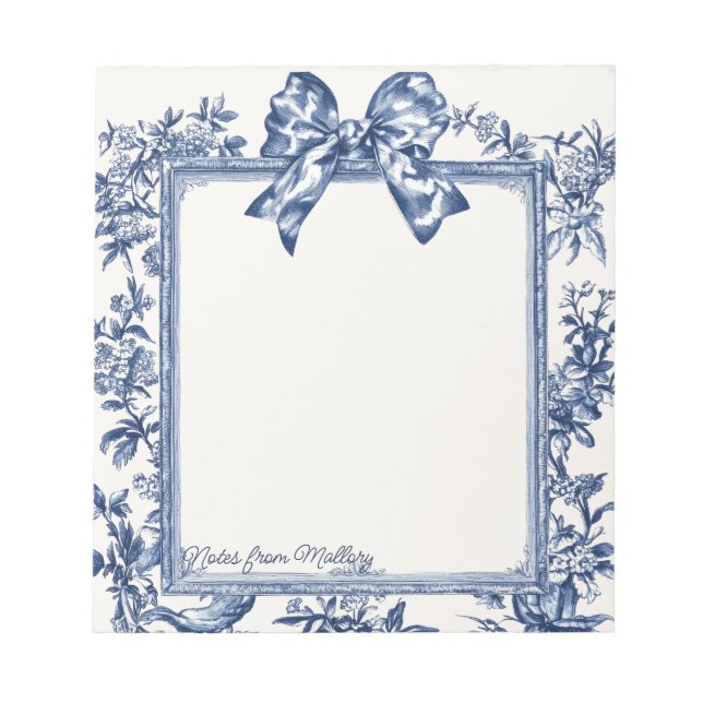 Blue Vintag Toile De Jouy Gerahmt Notizblock (Vorderseite)