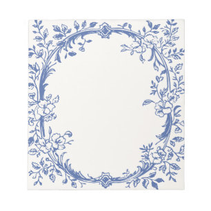 Blue Vintag Toile De Jouy Gerahmt Notizblock