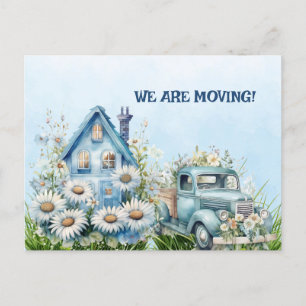 Blue Vintag Truck and House Wir ziehen Postkarte