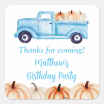Blue Vintag Truck Pumpkin Birthday Party Gefallen