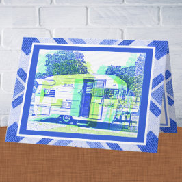 Blue Vintag Vibe Camper Trailer Vatertag Card Karte