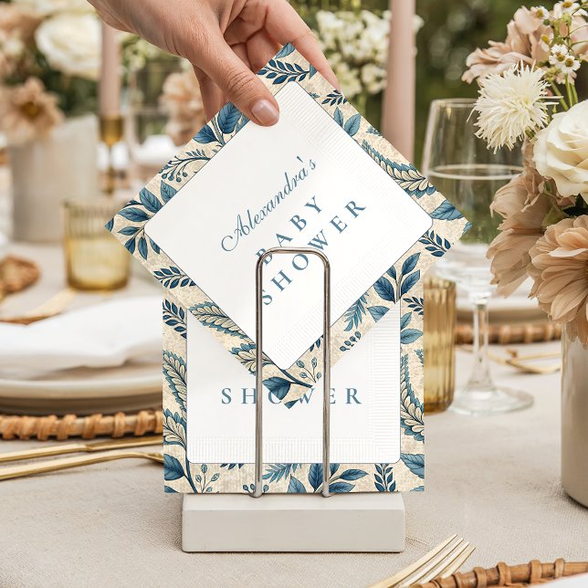 Blue Vintage Botanical Baby Shower Serviette (Von Creator hochgeladen)