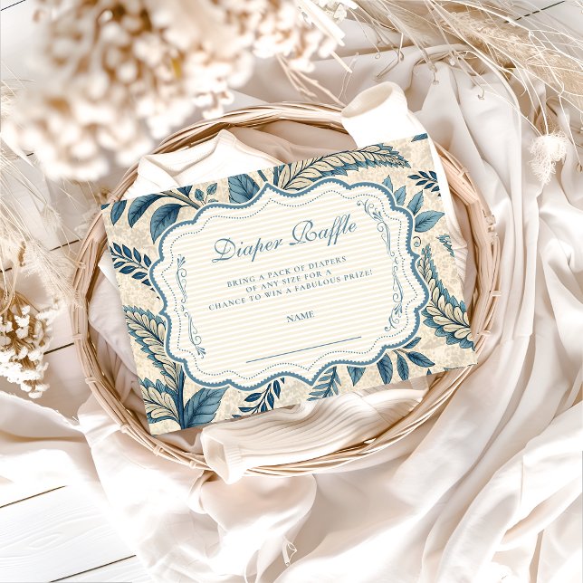 Blue Vintage Botanical Diapper Raffle Begleitkarte (Von Creator hochgeladen)