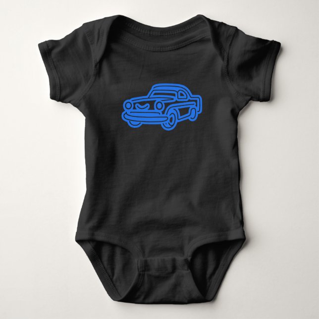 Blue Vintage Car Illustration Baby Strampler (Vorderseite)
