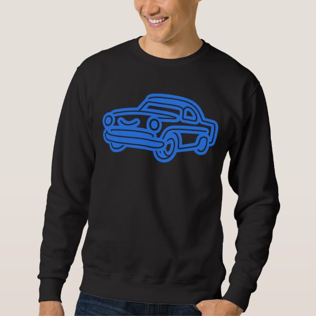 Blue Vintage Car Illustration Sweatshirt (Vorderseite)