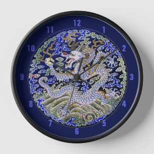 blue vintage Chinese tattoo Embroidery dragon Uhr