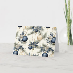 Blue Vintage Christmas Florals Feiertagskarte