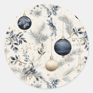 Blue Vintage Christmas Florals Runder Aufkleber