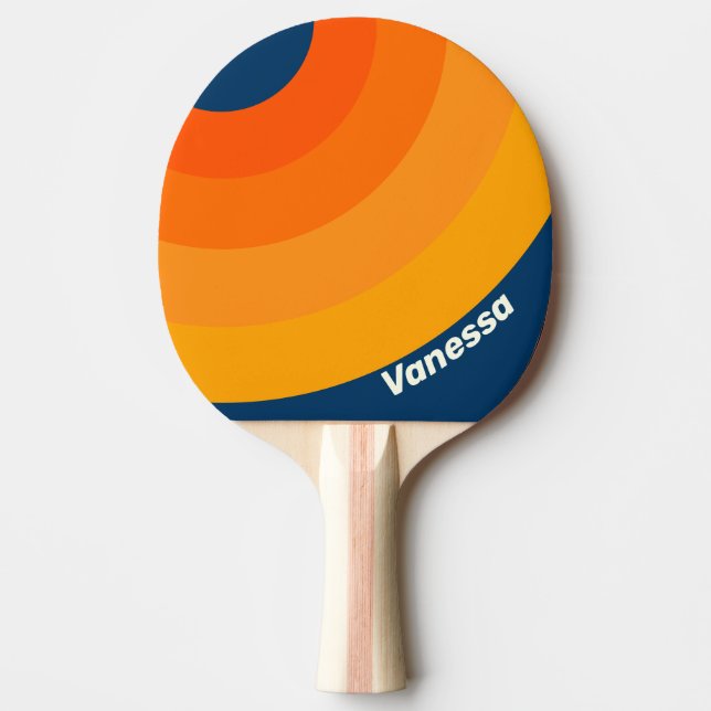 Blue Vintage Circle Stripe with Name Tischtennis Schläger (Vorderseite)