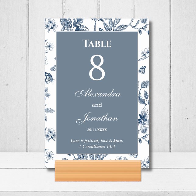 Blue Vintage Floral French Christian Wedding    Tischnummer (Von Creator hochgeladen)