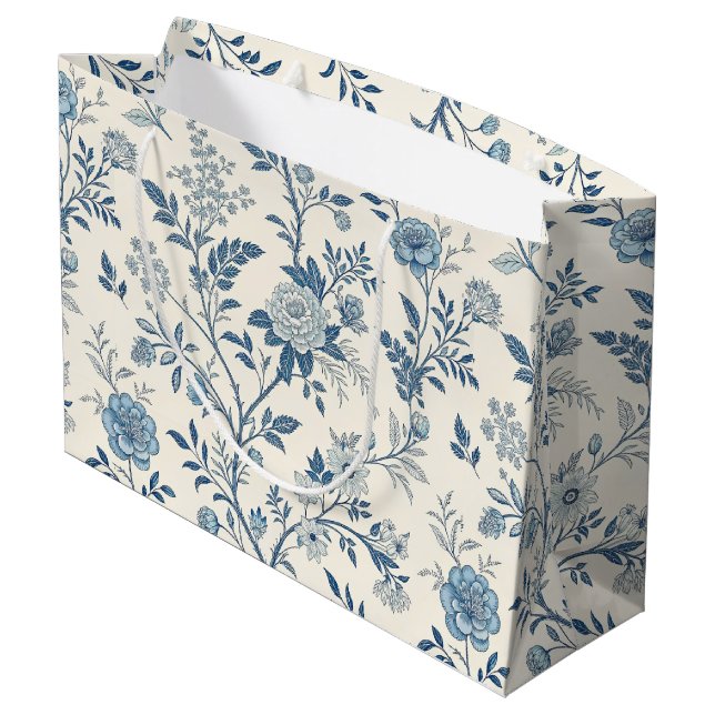 Blue Vintage Floral Pattern Große Geschenktüte (Rückseite Schrägansicht)