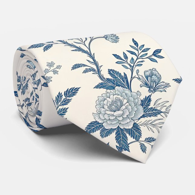 Blue Vintage Floral Pattern Krawatte (Gerollt)