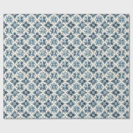 Blue Vintage Tile Floral Wrapping Paper, Tradition Geschenkpapier