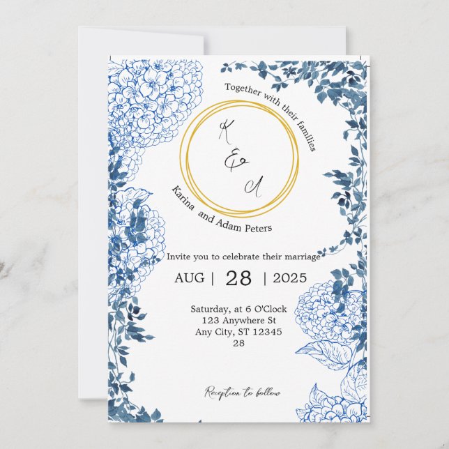 Blue Vintage Wedding Einladung | Einfach und elega (Vorderseite)