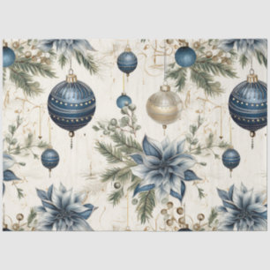 Blue Vintage Weihnachten Blumendekoupage Seidenpapier
