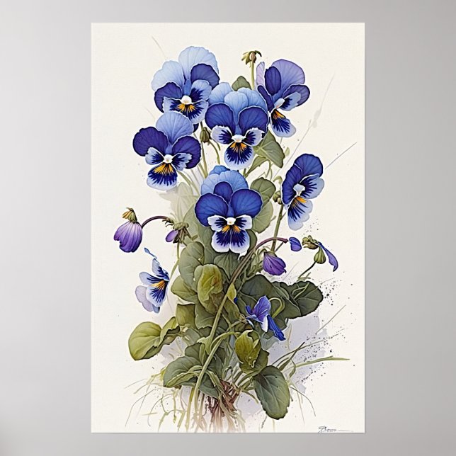 Blue Violas Blume Art Print Poster (Vorne)