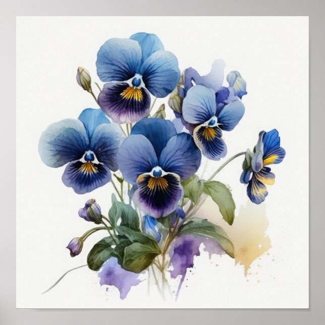 Blue Violas Blume Art Print Poster (Vorne)