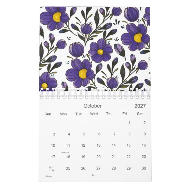 Blue Violet Blume mit Blätter 2026 Kalender (Okt 2027)