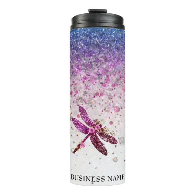 *~* Blue Violet Glitzer Dragon Fly Girly Thermosbecher (Vorderseite)