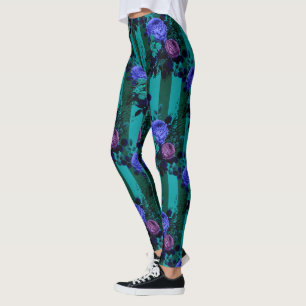 Blue Violet Gothic Rose Garden Leggings