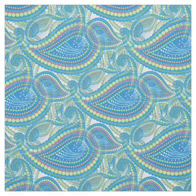 Blue Violet Lime Green Paisley Blumenmuster Stoff (Muster)