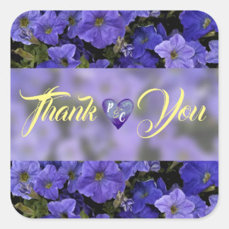 Blue Violet Petunias Wedding Vielen Dank Quadratischer Aufkleber