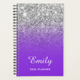 Blue Violet Silver Glitzer Ombre Personalisiert Planer
